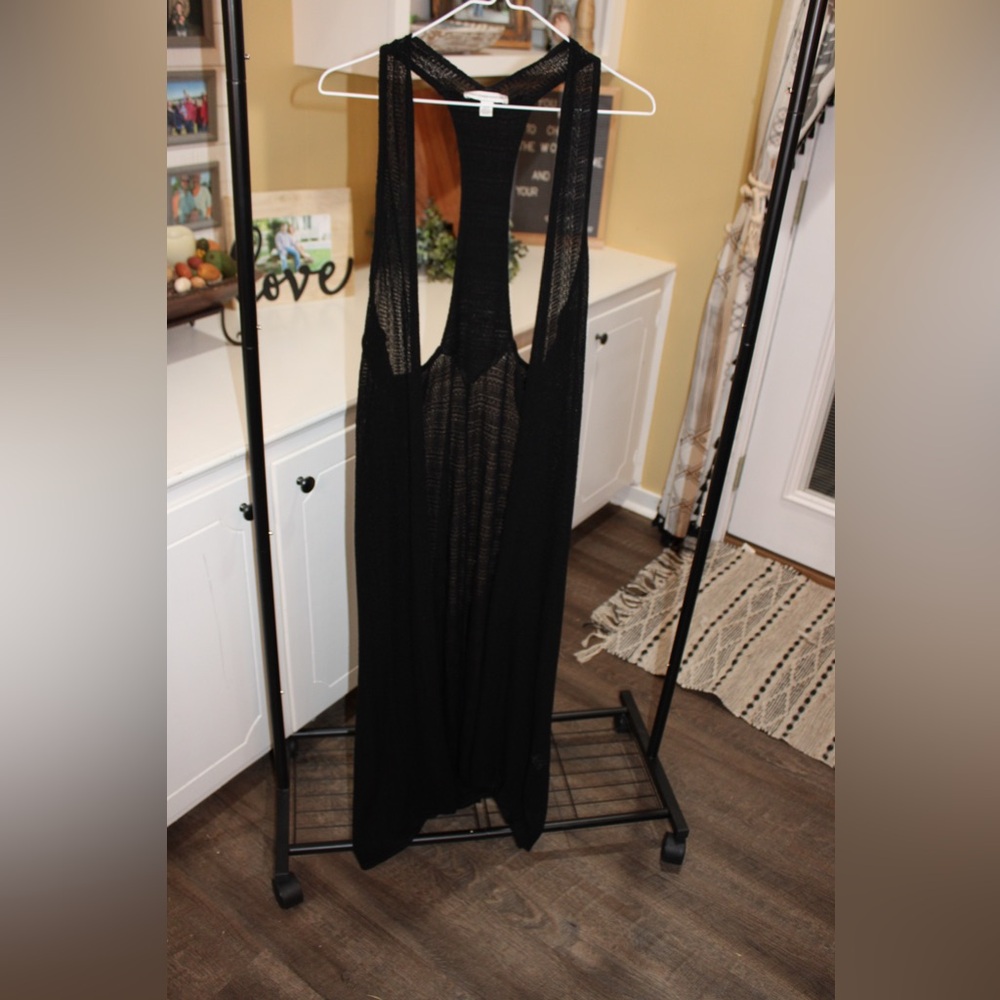 Black Sheer Knit Sleeveless Duster / Swim Cover-Up